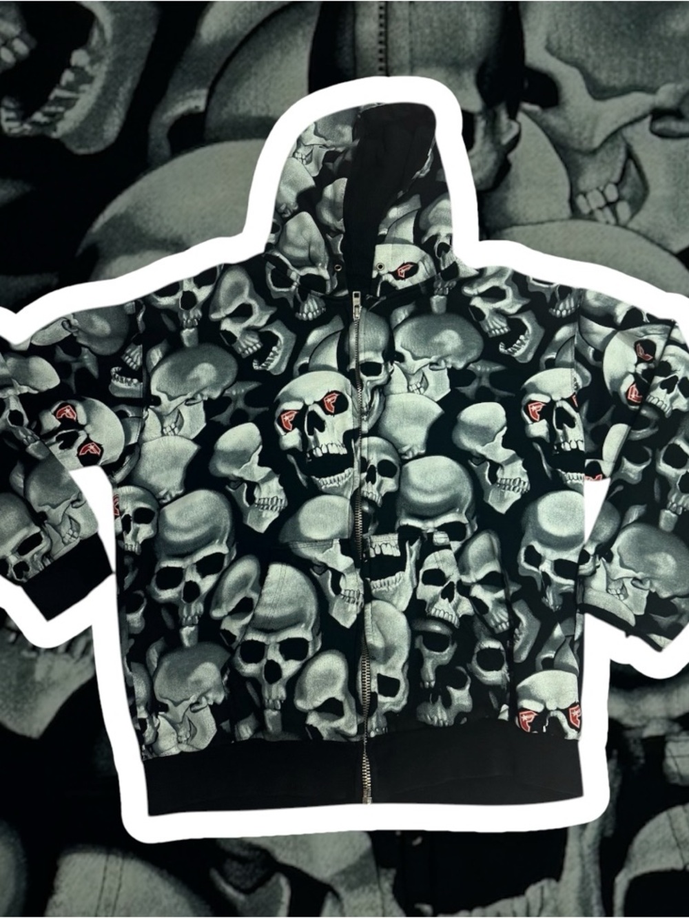 Famous Stars & Straps Black Skull-Print Zip Hoodie